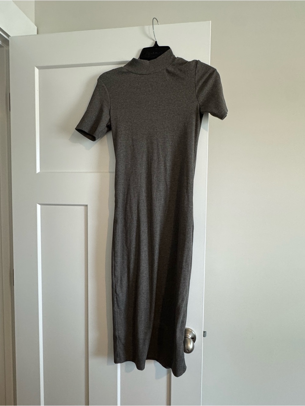 Zara Charcoal Mock Neck Short-Sleeve Midi Dress